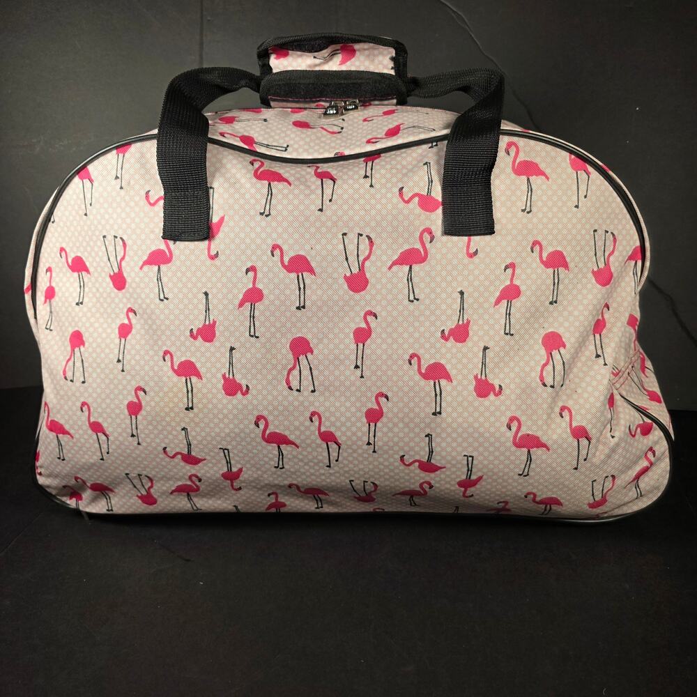 Betsy Johnson Pink Flamingo Strut 22" Weekender Carry-on Rolling Suitcase Handle - Picture 9 of 16